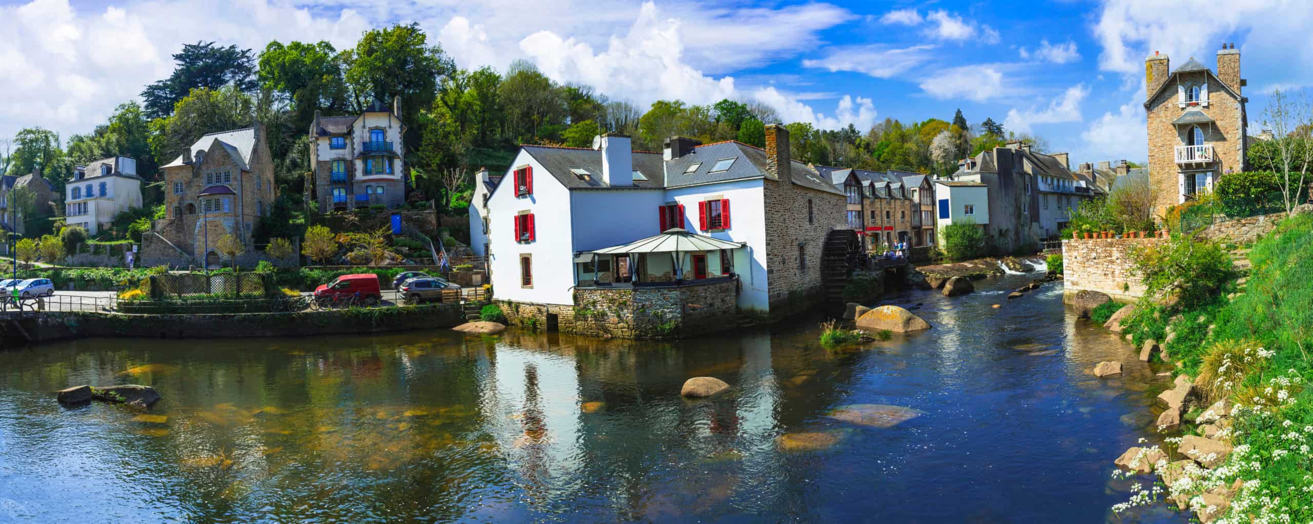 most beautiful french villages, france. pont aven (pont aven) scenic picturesque town with charming streets and canals. finistère department in the brittany region